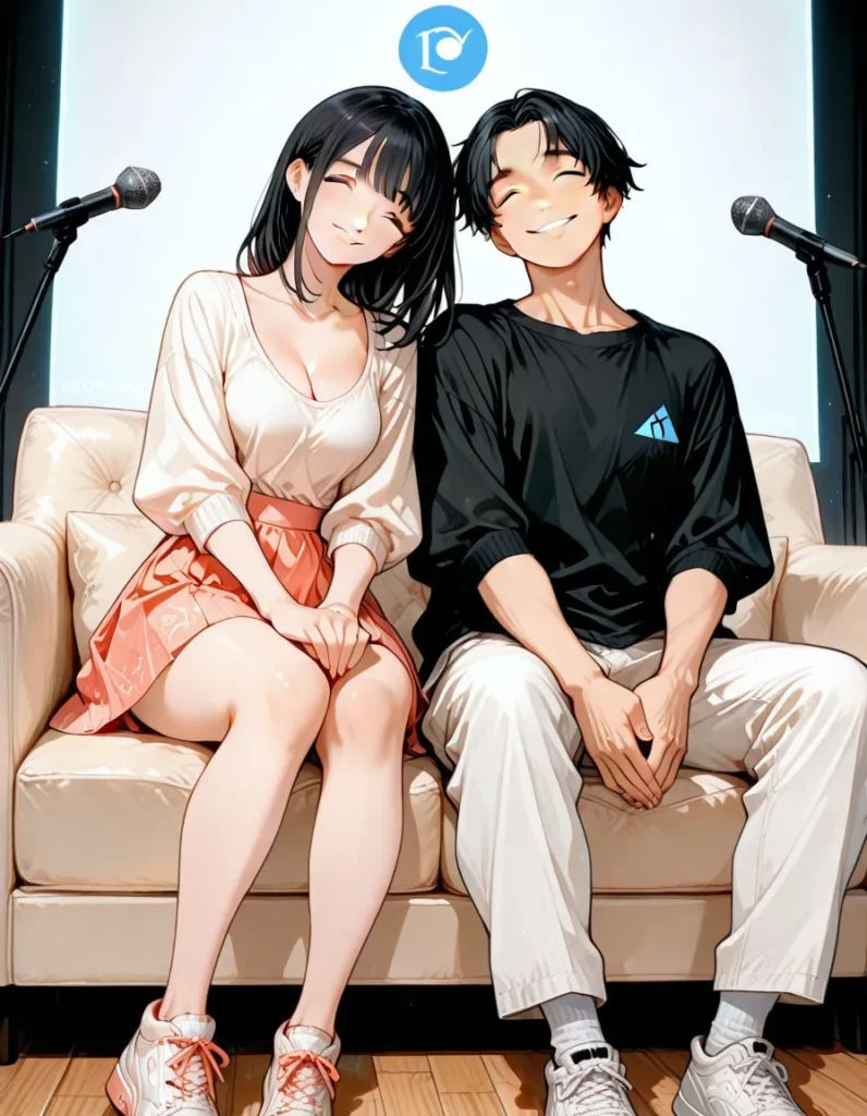 image_converted - Indo Archive Ilustrasi dua kreator konten lokal Indonesia sedang melakukan live streaming di sofa, menggambarkan tren OnlyFans Indonesia dan fenomena digital 2025